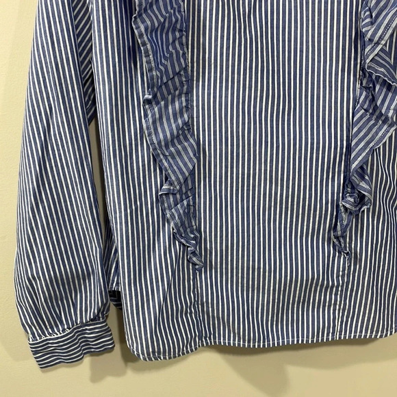 Mossimo Supply Co. ruffled striped long sleeve top blue and white L - Picture 7 of 16